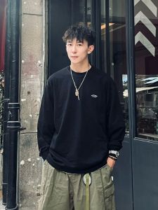 American Style Heavyweight 260g Pure Cotton Trendy Brand Simple Print Long Sleeve Mens T-Shirt Versatile Early Autumn Base Shirt Top