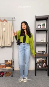 CLARISA KNIT CARDIGAN / Cardigan crop korean look wafle / sweater rajut wanita