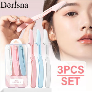 Dorisna 3Pcs Folding Eyebrow Trimmer Blade Shaver Portable Eyebrow Razor Eye Brow Hair Removal Safety Razor Woman Makeup
