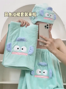 เสื้อคลุมอาบน้ำ+หมวกคลุมผม ลายการ์ตูนสุดน่ารัก ชุด 2 ชิ้น กระโปรงอาบน้ำ ผ้าเช็ดตัว อาบน้ำ Towel Bathrobe
