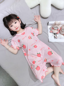Girls Modal Short Sleeve Romper Sleepwear Summer Thin Air Conditioning Anti-Kick Sleep Bag Childrens Home Clothes Princess Style