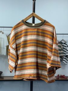 Svanca Summer New Loose Fit Striped Color Block Short T-Shirt Korean Style Casual Artistic Versatile Slimming Cotton Top