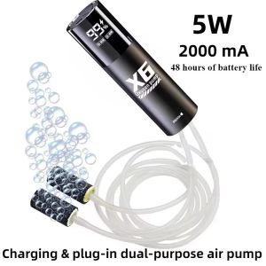 Aquarium Fish Tank Oxygen Pump Charging Dual-Purpose Air Pump Usb Lithium Battery Household Portable Fishing Mute 2400ma Outdoo