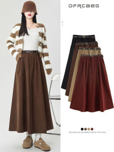 Korean Style Elegant Corduroy A-Line Skirt For Women Autumn Winter Casual Retro Big Swing Long Skirts Lady