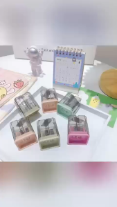 Mini Double Hole Plastic Pencil Sharpener Portable Cartoon Manual Pencil Sharpener