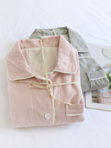 Japanese Style Pure Color Long Sleeve Sleepwear Childrens Spring Autumn Cotton Flannel Home Clothes Boys Girls No Side Seam