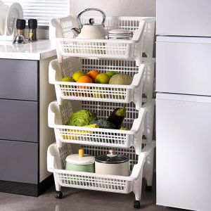 Kitchen Storage Rack Fruit Vegetable Organizer Toy Storage Shelf Childrens Products Arrangement Cabinet Simple Style Plastic Material