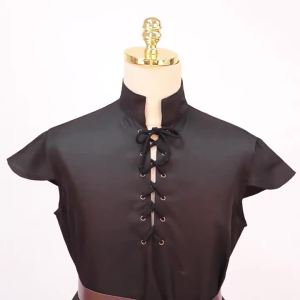Medieval Men Knight Tunic Vintage Lace Up Renaissance Roman Shirts Halloween Costume for Viking Pirate Cosplay For Dating