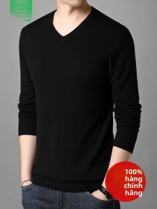 Áo Len Cổ Tim Mỏng Cho Nam Mùa Thu Đông 2024 Áo Len Dệt Kim Dài Tay Ôm Vừa Vặn Thường Ngày Màu Trơn Không Cần Ủi