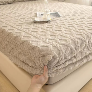 Topstar Jacquard Velvet Bedsheet Garterized Solid Color Fitted Bedsheets Single Double Queen King Bed Sheet