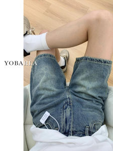 Retro Straight Leg Denim Shorts Womens Summer plus Size Loose Slimming for Pear Shaped Body Wide Leg Five Parts mid Pants