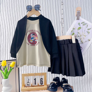 Bear Leader Girls Autumn Clothing Suits 2023 New Girls Letter Duck Cartoon Print Sweatershirt+Short Skirt 2 Piece Set Childrens Fashion Clothes 2-7 Years