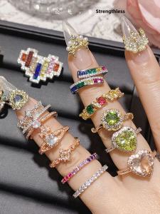 Elegant Rainbow Simulated Gem Zircon Ring for Women Micro Paved Flash Diamond Dreamy Finger Ring Fashionable Jewelry Accessory