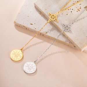 Skyrim Tetragrammaton Witch Knot Pendant Necklace Double Amulet Protection Stainless Steel Necklaces Pentagram Jewelry Gift