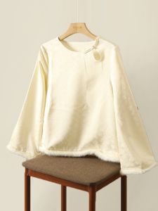 New Chinese Style Womens Long Sleeve Slim Fit round Neck Shirt Tunic Top Elegant Base Layer Spring Fashion Commute Simple