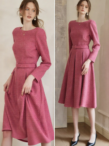 Roey s house | Elegant Red Winter Dress Big Flare Skirt