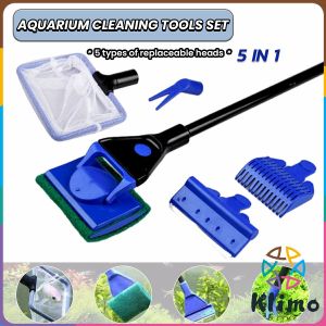KLIMO Fish Tank Cleaning Kit Algae Scraper Fish Net Sponge Plant Fork Gravel Rake 5 In 1