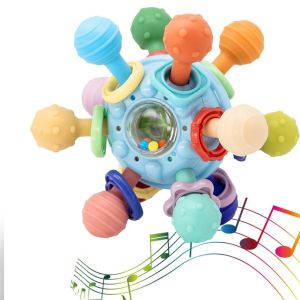 Montessori Baby Sensory Toy for 0-6-12 Months Baby Manhattan Clutch Ball Baby Silicone Chewable Teether Molar Stick