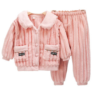 Autumn and Winter New Arrival Kids Pajamas Girl Coral Fleece Flannel Pajamas Boys Home Wear Suit Thickened Heattech