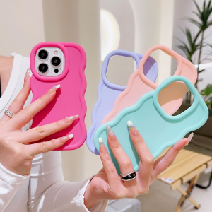 Candy color Casing สําหรับ iPhone 11 14 13 12 15 Pro MAX XR 14 Pro Max X XS MAX เคส สำหรับไอโฟน11 Liquid Silicone Soft TPU 3D Wavy Edge Solid Color Macaron Shockproof Phone Case