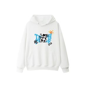Casual Cartoon Dog Print Hoodie Sweatshirt Loose Overhead Coat for Men And Women Couples Spring Autumn Winter Cotton Polyester