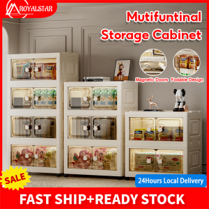 Royalstar Multi-layer Stackable Kitchen Storage Cabinet: Double Door Folding Storage Cabinet with Wheels Wardrobe Cabinet Storage Box