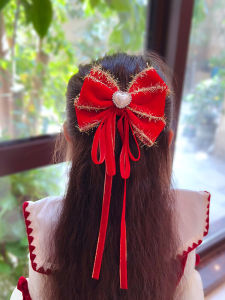New 2025 Children's Butterfly Knot Hair Clip Little Girl Festival Headwear Red Long Tassel Hanfu Hair Clip Chinese Style