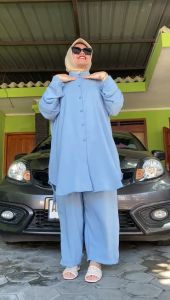 WAKMA LD 150 SETELAN WANITA POLOS MUAT BB 100-130 KG ONESET CRINKLE AIRFLOW ADEM JUMBO IBU GENDUT