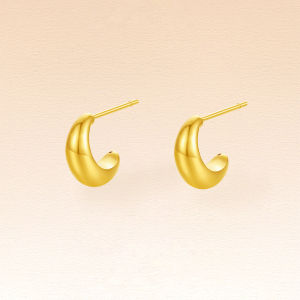 ZHOU LIU FU 周六福 24K Solid Gold Earrings Huggie Half Small Hoop Earrings Teardrop Hoop Studs Pure Gold Jewelry for Women Mom Daughter Birthday Anniversary A0913962