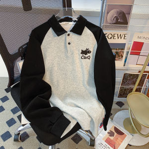 Black Long Sleeve Polo Shirt Embroidered Loose Shoulder Sweatshirt Womens Style Comfortable Fit Autumn Top Casual Commute