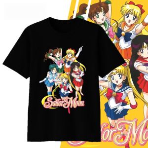 Bandai | Anime Sailor Moon Printed Cotton T-shirt Summer Mens and Womens Harajuku Clothing Fashion Casual Street T-shirt Fan Gifts