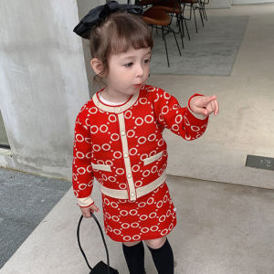 Girls Spring Knitted Sweater And Skirt Set Two-Piece Childrens Outfit Korean Style Casual Polyester Fiber Baby Clothes
