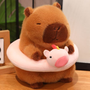 22cm Kawaii Capybara ของเล่นตุ๊กตาน่ารักแฮมเบอร์เกอร์ Capybara หมอนน่ารัก Capybara ว่ายน้ําแหวนตุ๊กตา Kawaii ของเล่นของขวัญสร้างสรรค์