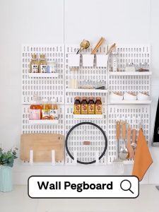 Ready Stock Wall Mounted Hanging Pegboard Set Organizer Storage Rack Rak Gantung Lekat Dinding Ikea Style Meja Belajar Holder Hiasan Tray Simpanan Kemas DIY Aksesori Dapur Desktop Kitchen Spice Alat Masak Peralatan Dapur Penyangkut Rempah Knife Scissor