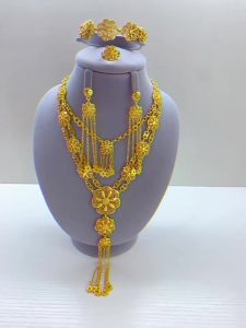 Gorgeous Luxury Luxury Dubai 24K Gold-Plated Jewelry Vietnam Bridal Necklace Eardrop Bracelet Ring Gold placer jewel