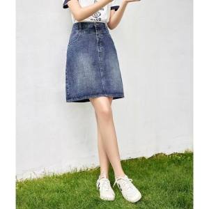 กระโปรงยีนส์ทรงเอเอวสูง ทรงเข้ารูป ทรงเข้ารูป สำหรับผู้หญิง ช่วงต้นฤดูร้อน กระโปรงทรงเอเอวสูงสำหรับผู้หญิงไซส์ใหญ่