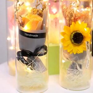 Eternal Flowers Artificial Red Rose Led light in Glass Wishing Bottle with LED Light Galaxy Rose Lamp for WomenValentines DayBrithday GiftsWedding Graduation Gift【 Greeting Card + Tote Bag】