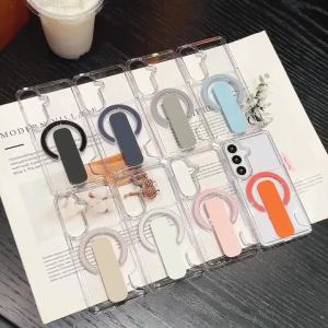 Luxury Clear Card Holder Grip Bracket Magnetic Case For Samsung S26 S25 S24 Plus Ultra For Magsafe Shockproof Full Bumper Cover