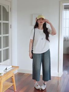 High Waist Culottes Pants with Hiding Hips 8 Division Semi-elastic Wide Leg