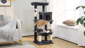 Lovinland Cat Tree Multi-Level Cat Tower for Indoor Kittens Condo Furniture with Scratching Posts Large Top Perch Hammock Tall Pet Climbing Stand for Kitty Play House Climbing Frame