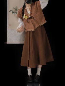 INSLORA Burning Original Tang Improved Hanfu Womens Daily Cropped Broken Skirt Tang Beizi High Slimming Suit