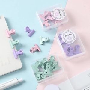 8pcs in Box Pink Metal Paper Clip Small Foldback Metal Binder Clips Purple Grip Clamps Document Office School Stationery Clip