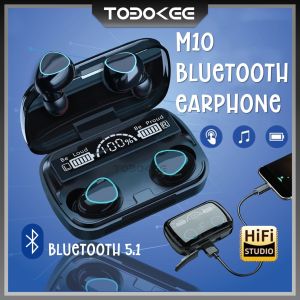 High quality HIFI 5.1 Bluetooth Earphones M10 Wireless Earbuds LED Display Touch Control Headset earphone