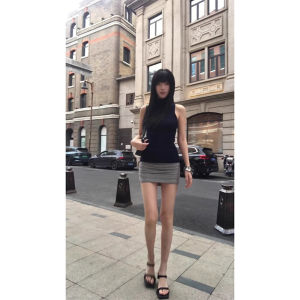 Korean Style Spicy Girl Set Womens Summer Slim-fit High-collar Sleeveless Top with Bodycon Skirt Two-piece Set Fashionable