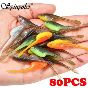 Spinpoler 50mm TPR Micro Soft Worm Floating Flat Tail Shad Ajing Lure Drop Shot Bait Ice Rock Crappie Perch Trout Bass Mackerel