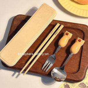 Bộ Ba Món Đồ Ăn Mang Theo Dễ Thương Cho Học Sinh Tiểu Học Và Nhân Viên Văn Phòng Bộ Thìa Và Đũa Bằng Thép Không Gỉ Có Thể Gập Lại