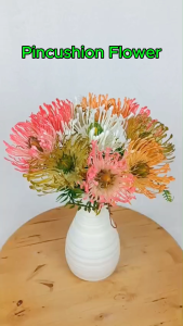 Artificial Pincushion Flower 33cm / Small Mini Plastic Flowers Hand Bouquet Bunga Tangan / Leaf Plant Home Decoration Wedding Vase Arrangement