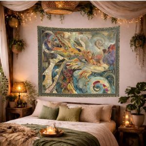 VIKAMA Rồng Huyền Bí Bohemian Nghệ Thuật Phương Đông Tấm Thảm Polyester Treo Tường Cho Phòng Ngủ Ký Túc Xá Phòng Khách Thẩm Mỹ Mềm Mại Bền Trang Trí