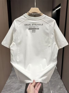 เสื้อยืดคู่รักแขนสั้นหลวมคอตั้งดีไซน์ตัวอักษรระดับไฮเอนด์สำหรับผู้ชายในช่วงต้นฤดูใบไม้ร่วง