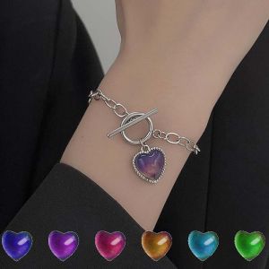 2Pcs Creative Mood Necklaces Colorful Heart Love Pendant Temperature Control Color Change Necklace Bracelet Fashion Jewelry Gift
